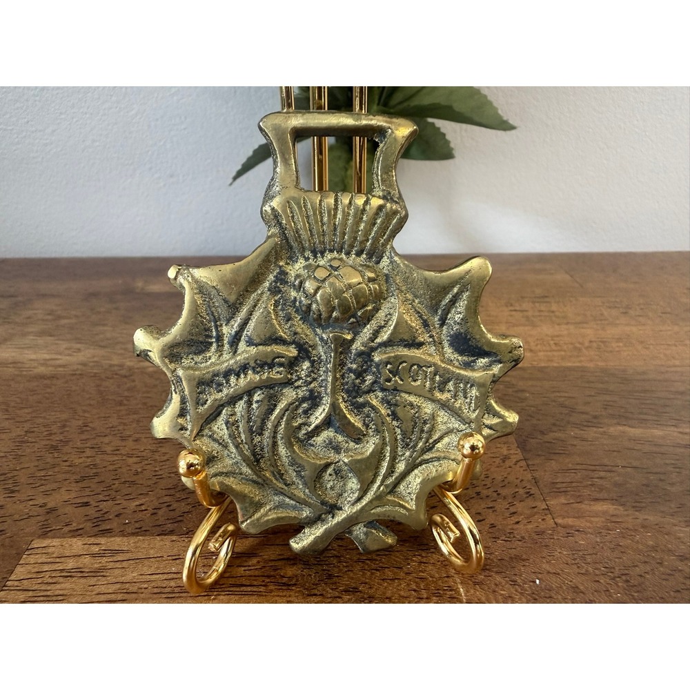 Vintage Solid Brass Horse Harness Home Scotland Thistle Equestrian Medallion